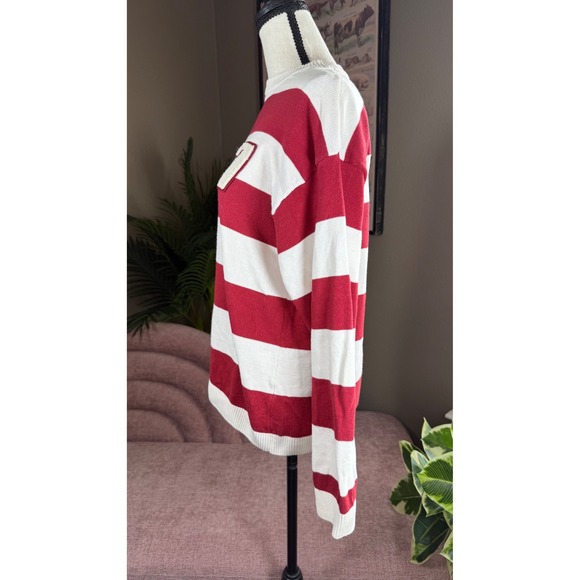 Zara Striped Knit Sweater Red White Number 7 Applique Preppy Collegiate Pullover - Picture 8 of 13